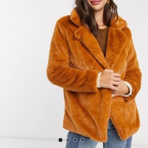 asos rust orange faux fur coat